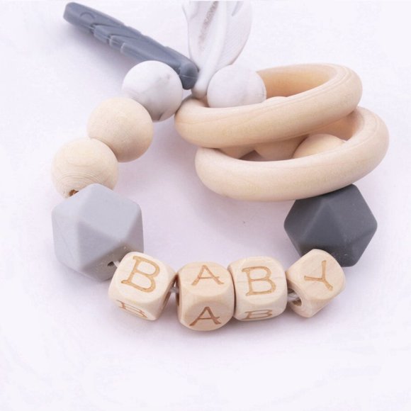 Feather Dream Catcher Baby Teething Ring, Silicone & Beech Wood, Montessori Toy - Picture 3 of 8